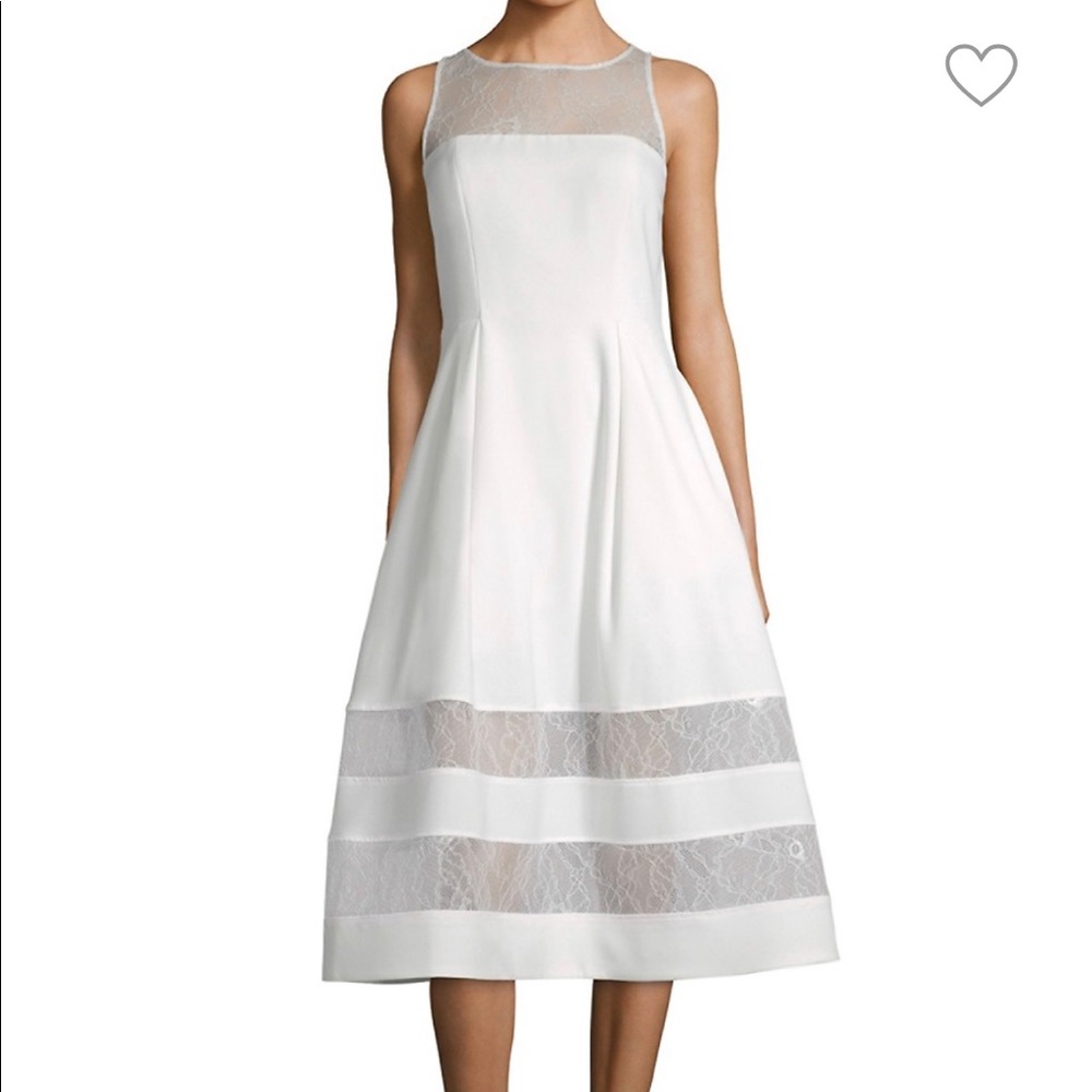 Aiden Mattox ivory white banded lace a-line dress